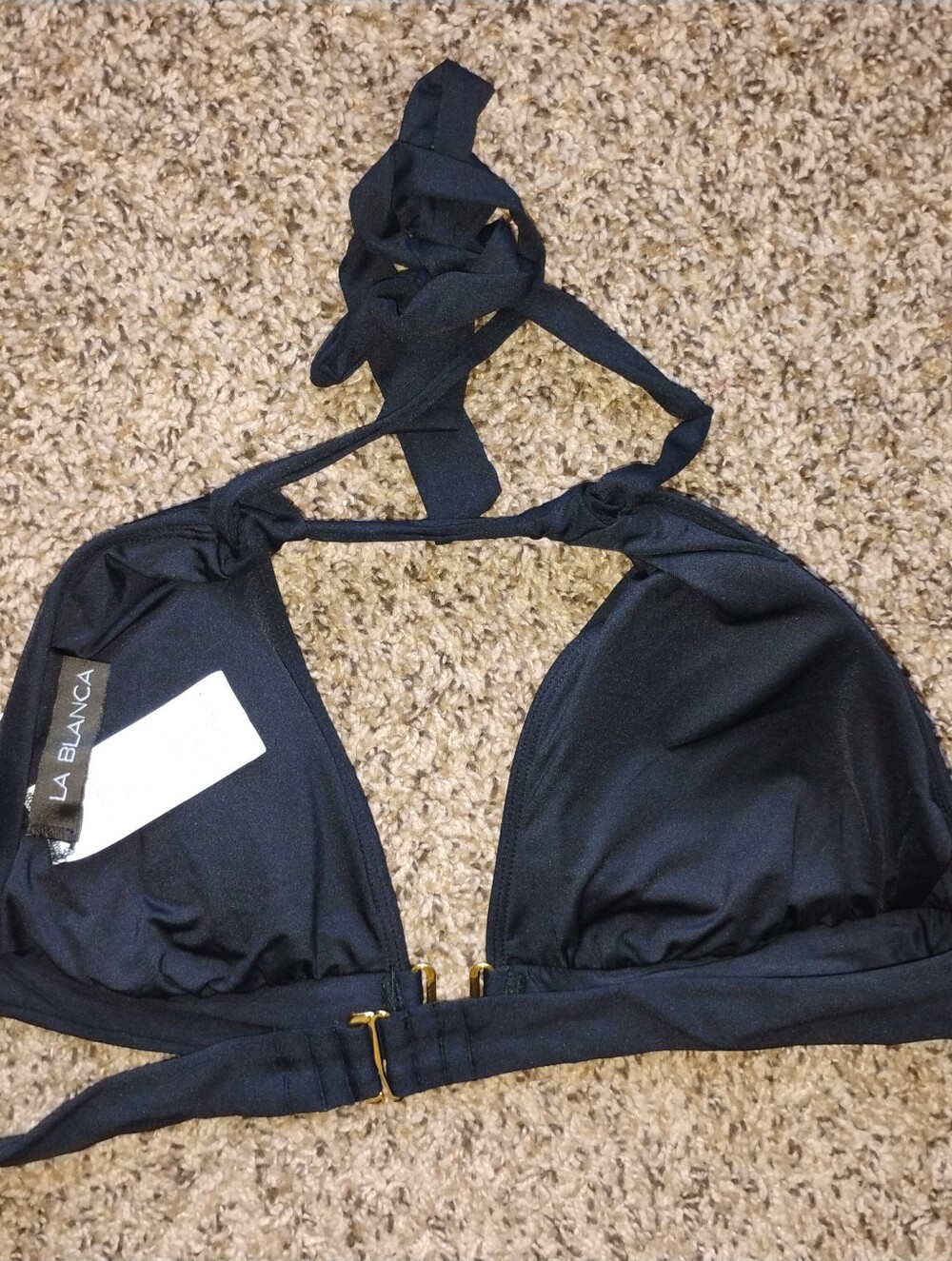 New With Tags La Blanca Island Goddess Shirred Strap Halter Bikini Top 16 Black - Picture 3 of 3